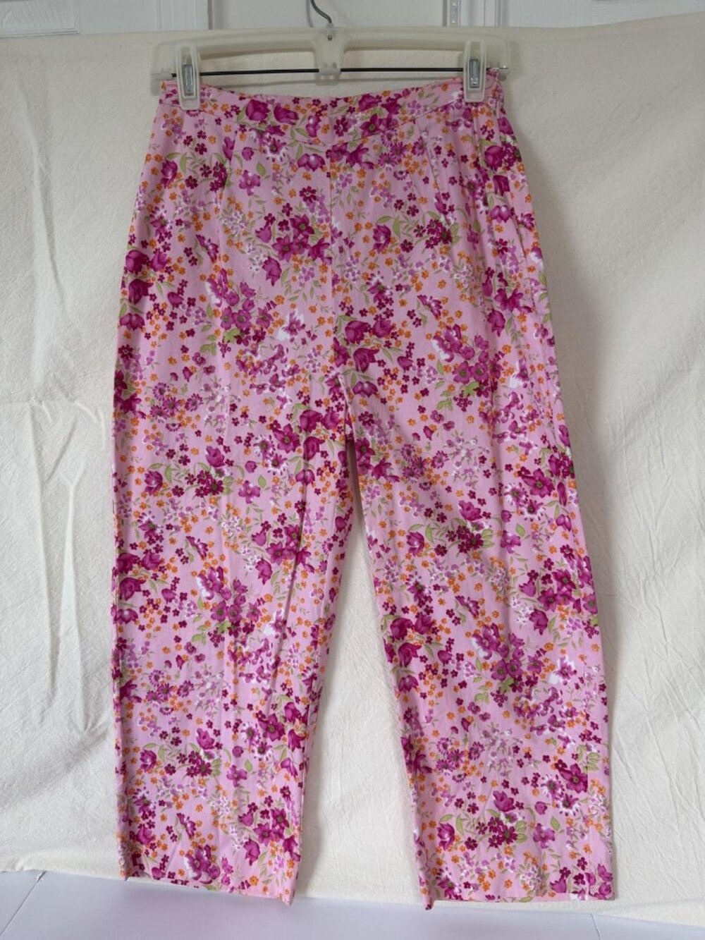 Eileen West Capri Pants Womens 6P Pink Floral Twill Elastic Waist Pull On